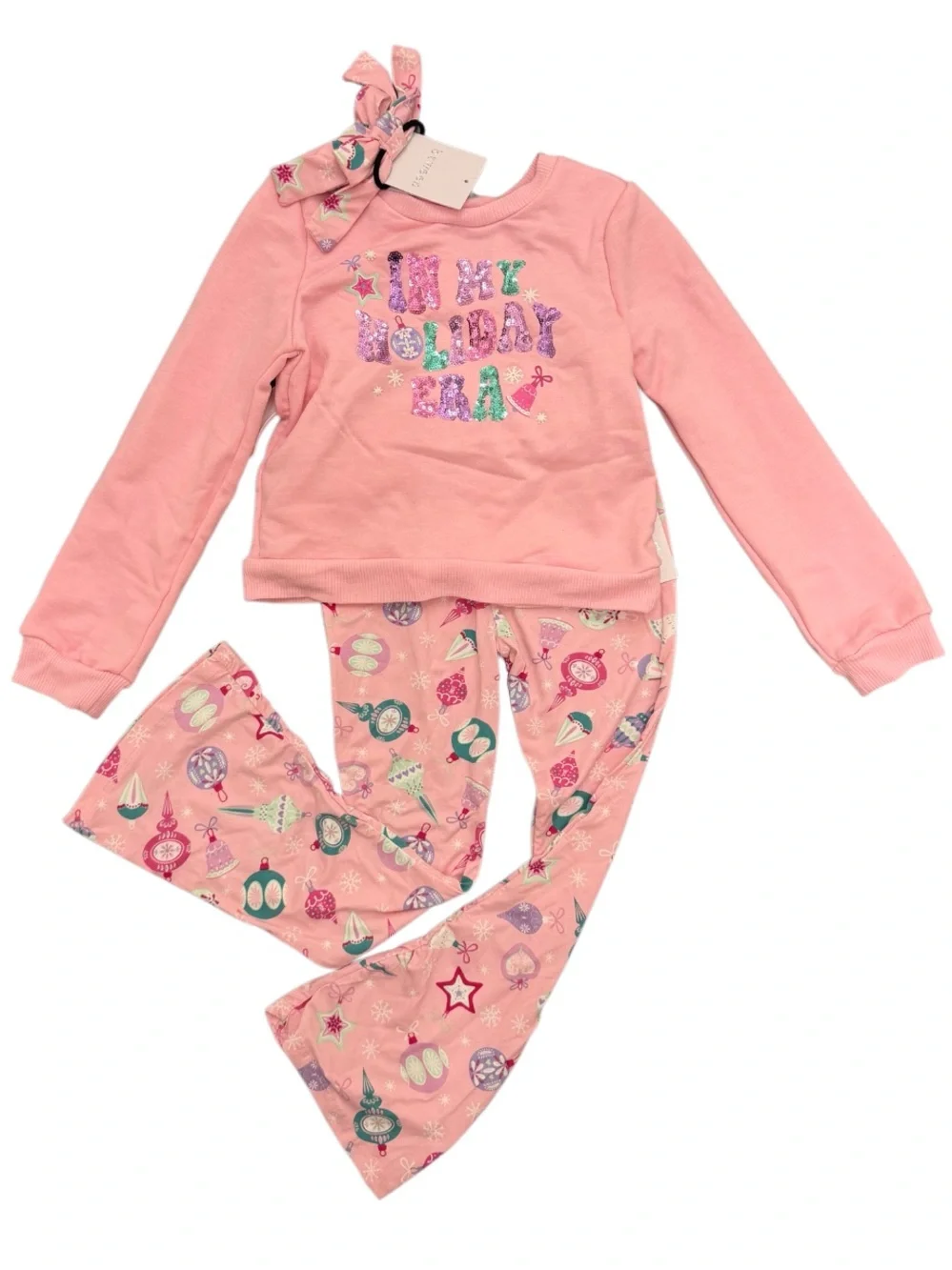 btween Pink Holiday Sequin Set with Matching Bow